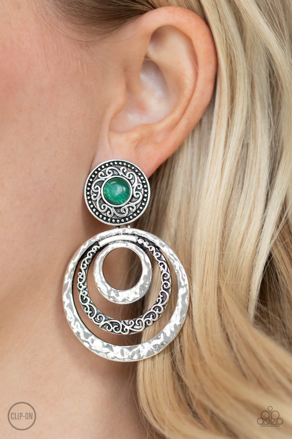 Bare Your Soul Green Clip-On Earrng