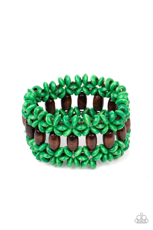 Bali Beach Retreat - Green & Brown Wooden Bead Bracelet