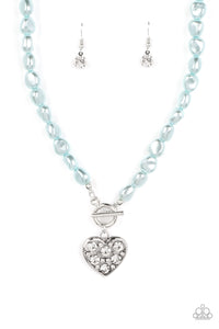 Color Me Smitten -  Pearly Beaded Necklace with Glitty Heart Pendant