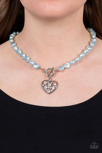 Color Me Smitten -  Pearly Beaded Necklace with Glitty Heart Pendant