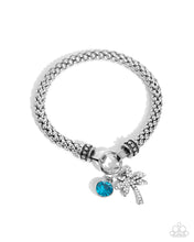 Load image into Gallery viewer, Palm Beach Bling - White Rhinestone Encrusted Palm Tree Charm Bracelet With Blue Zircon Gem
