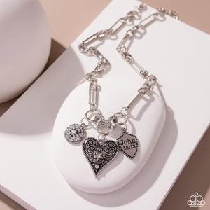 Greater Love - White & Silver Charm Necklace