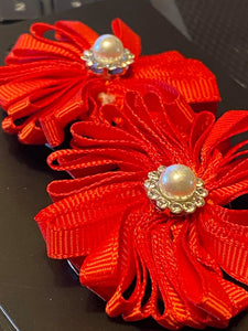 Ribbon Reception Red Hair Flower Hair Clip