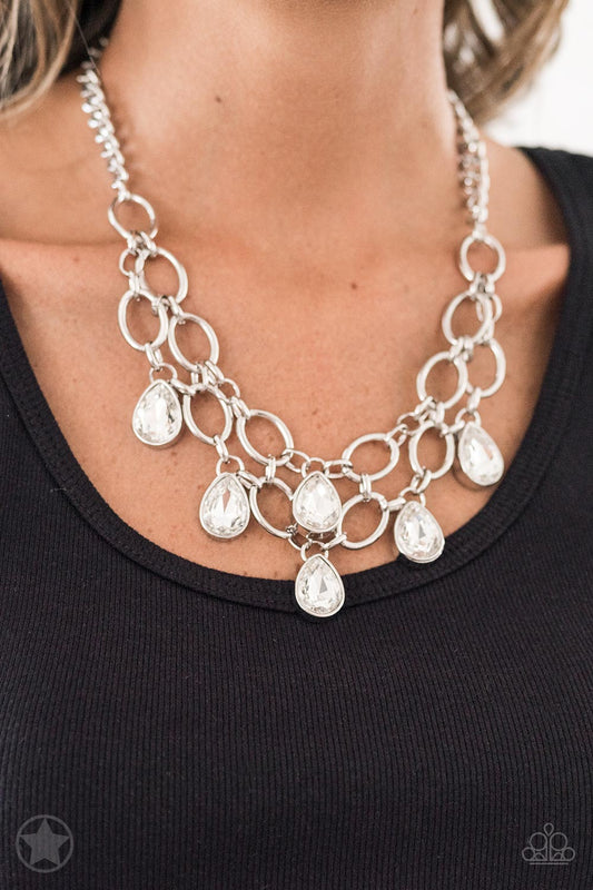 Show Stopping Shimmer White Teardrop Bib Necklace