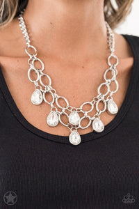 Show Stopping Shimmer White Teardrop Bib Necklace