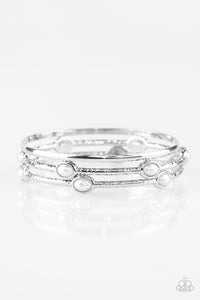 Bangle Belle - Silver Bangle Featuring White Pearl Beads