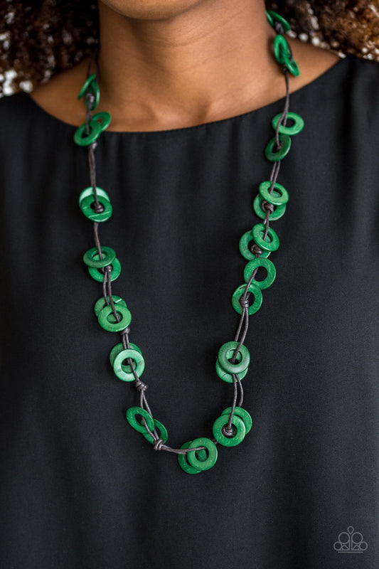 Waikiki Winds - Green Wood Disk-Bead Necklace