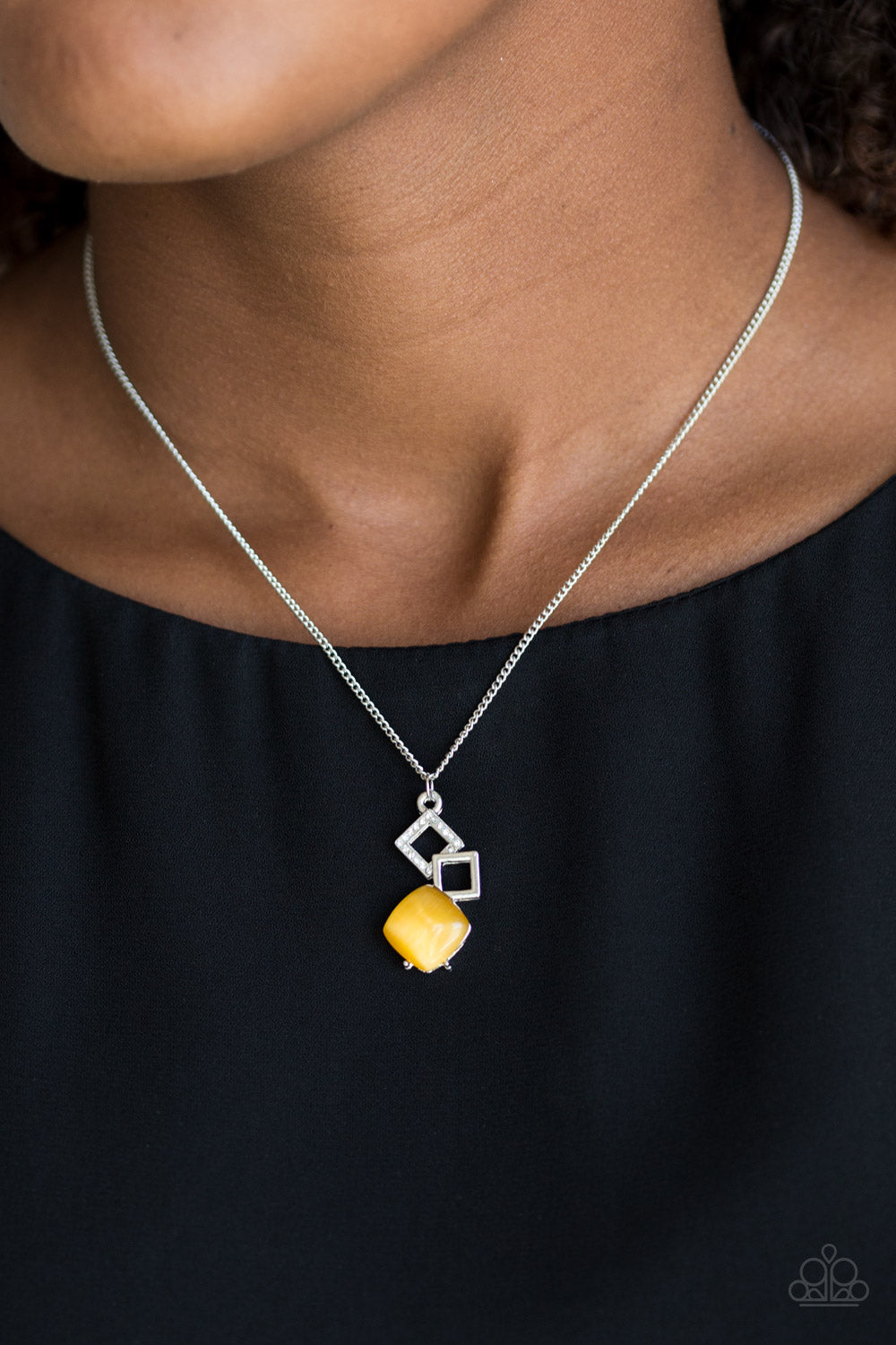 Stylishly Square Yellow Moonstone Necklace