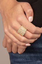 Load image into Gallery viewer, Million Dollar Masquerade - White Rhinestone Encrusted Gold Ring
