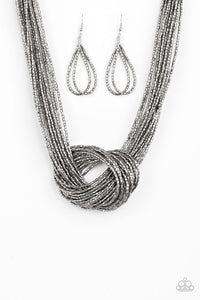 Knotted Knockout - Silver Gunmental Seed Bead Necklace