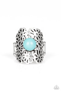 Flower Shower - Silver & Blue Flower Ring