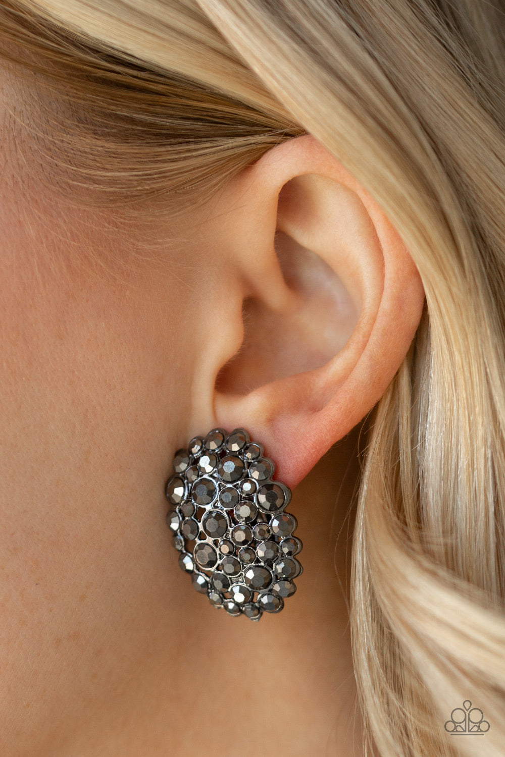 Daring Dazzle Black Clip-On Earring