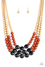 Load image into Gallery viewer, Beach Bauble Multi Necklace - Black, Cinnamon, and Tan Beaded Bib Style Necklace
