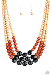 Beach Bauble Multi Necklace - Black, Cinnamon, and Tan Beaded Bib Style Necklace