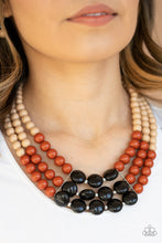 Load image into Gallery viewer, Beach Bauble Multi Necklace - Black, Cinnamon, and Tan Beaded Bib Style Necklace
