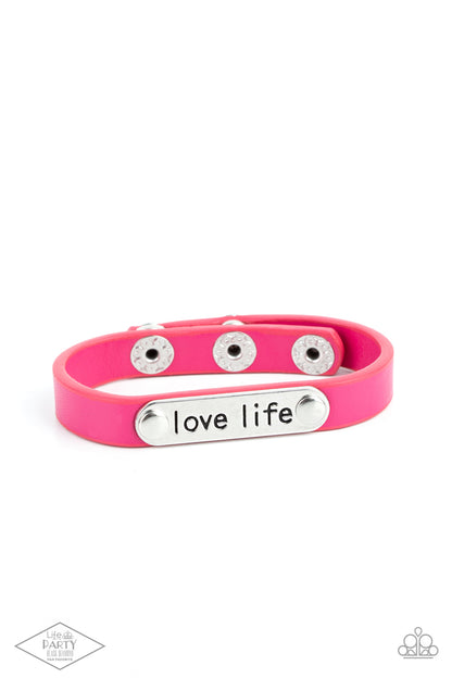 Love Life - Pink Leather Mantra Bracelet