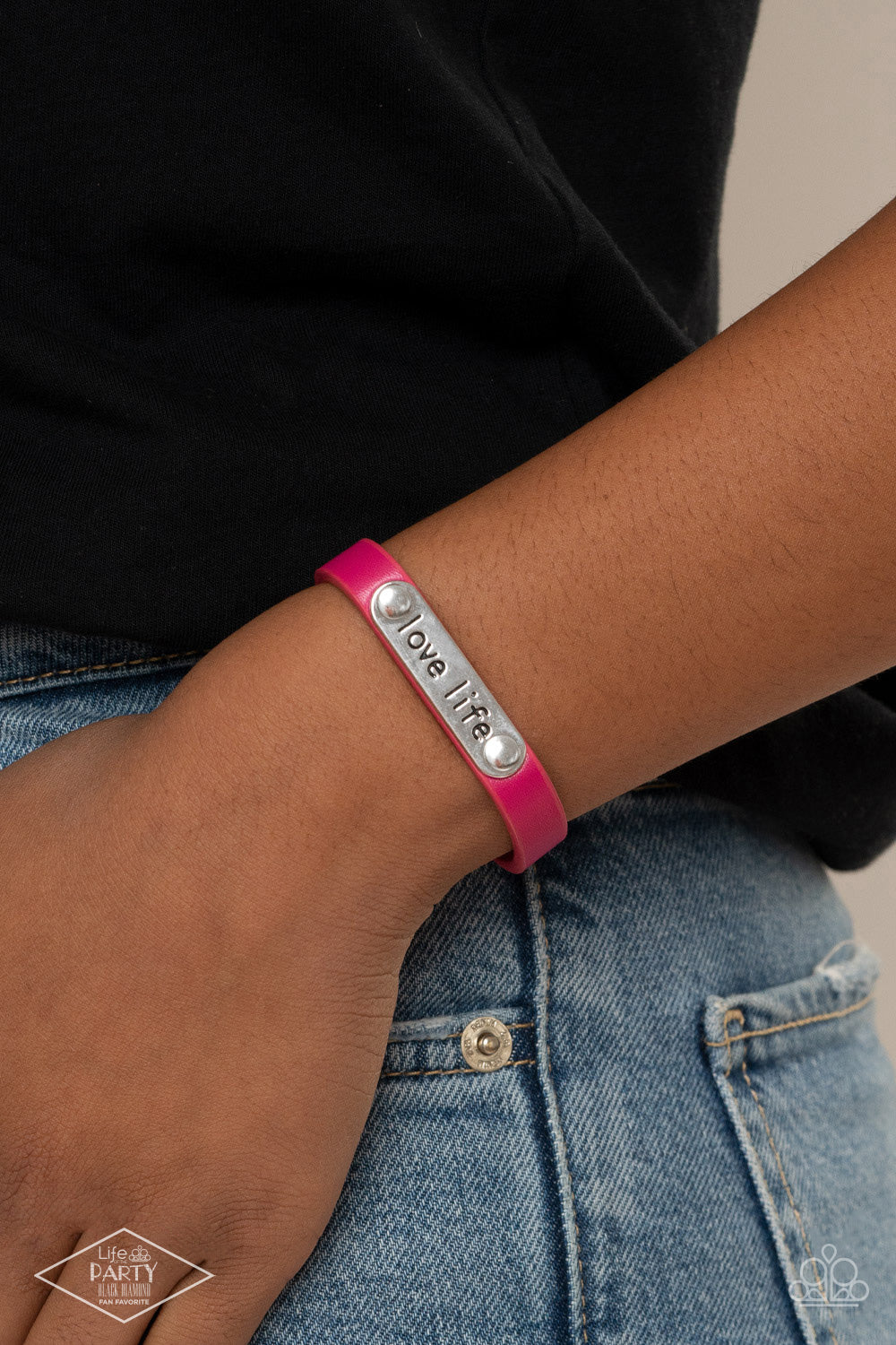 Love Life - Pink Leather Mantra Bracelet