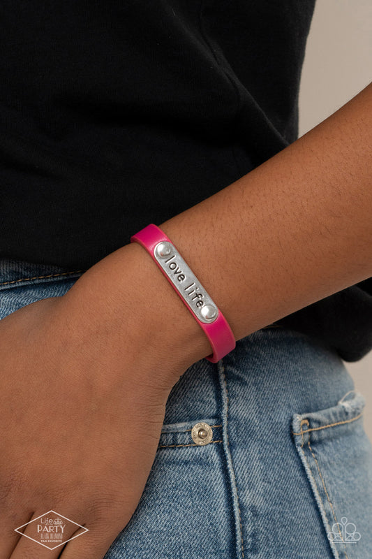 Love Life - Pink Leather Mantra Bracelet