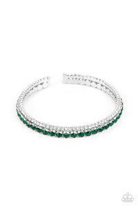 Fairytale Sparkle - Green and White Rhinestone Coil Bracelet