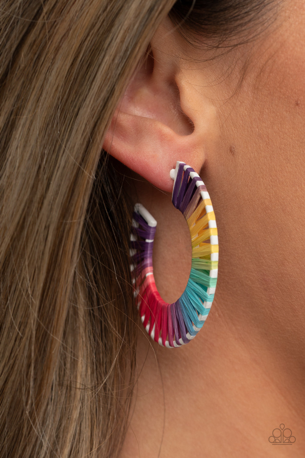 Everybody Conga! - Rainbow String-wrapped Hoop Earrings