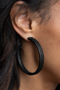 Leather-Clad Legend - Black Leather Hoop Earrings