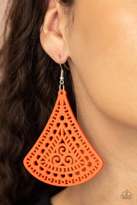 FAN to FAN - Orange Wooden Earrings