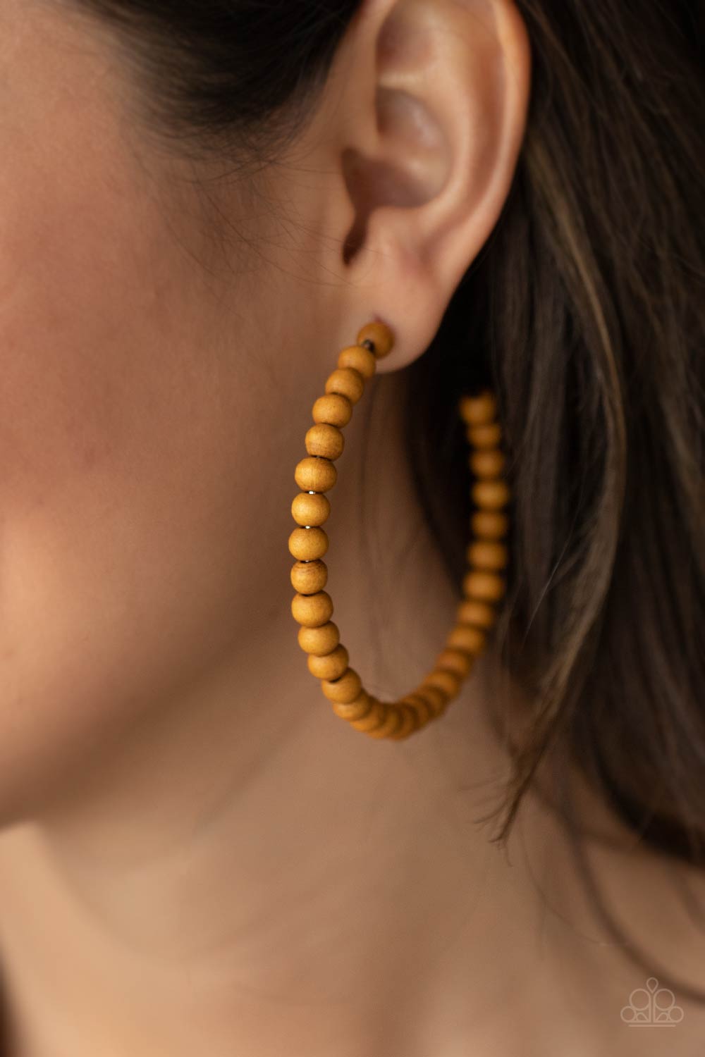 Should Have, Could Have, WOOD Have - Tan Wooden Bead Hoop Earrings