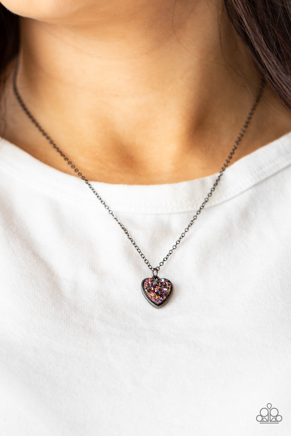 Pitter-Patter, Goes My Heart - Faux Druzy Purple Heart Necklace