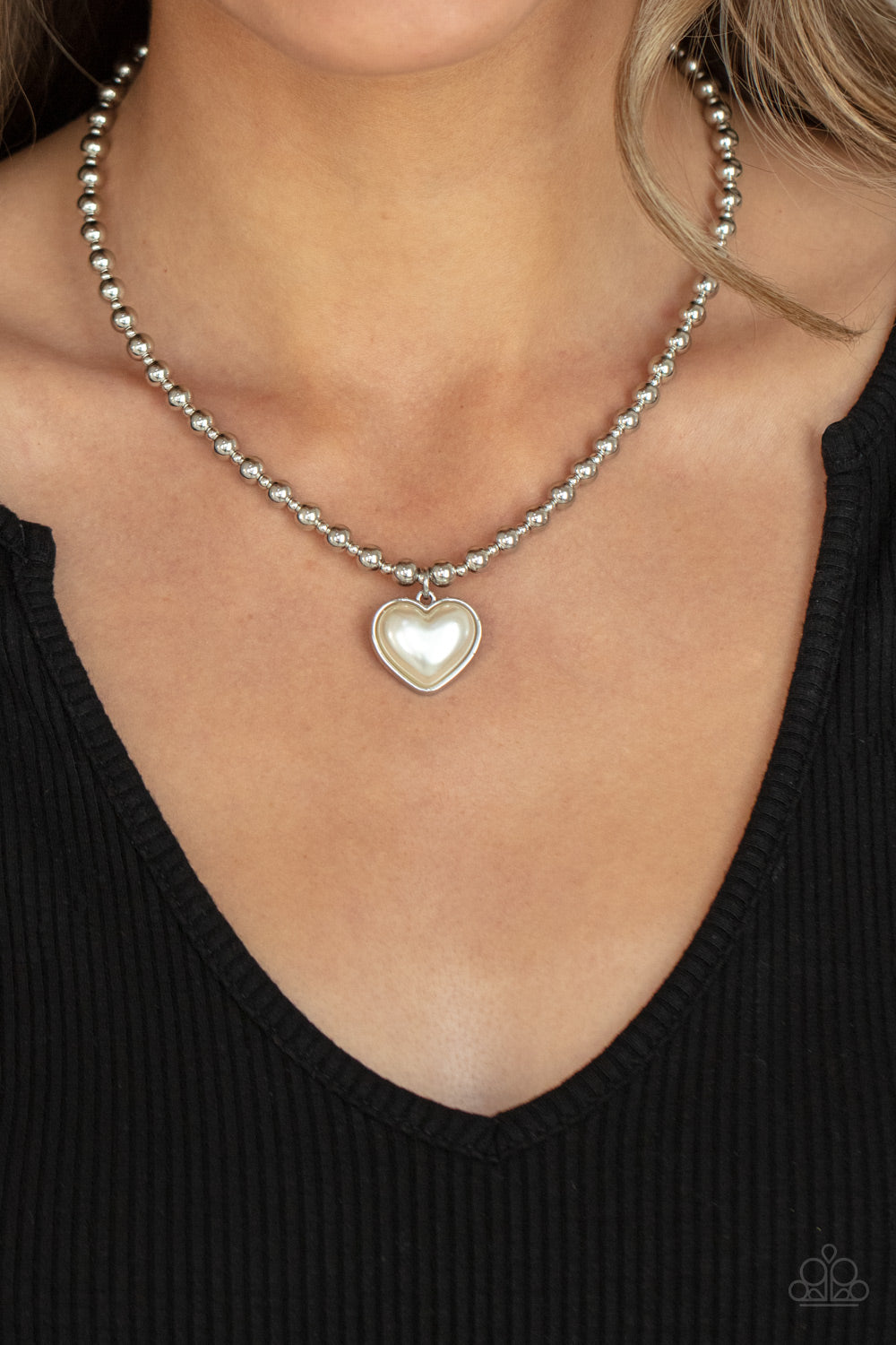 Heart Full of Fancy - White Pearlescent Heart Pendant Necklace