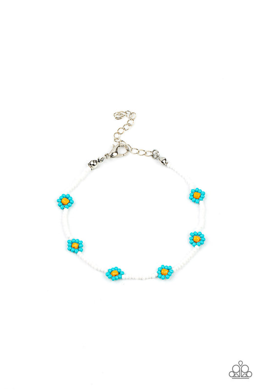 Camp Flower Power - Blue Seed Bead Flower Bracelet