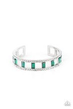 Load image into Gallery viewer, Industrial Icing - Green and White Rhinestone Cuff Bracelet
