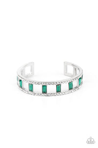 Industrial Icing - Green and White Rhinestone Cuff Bracelet