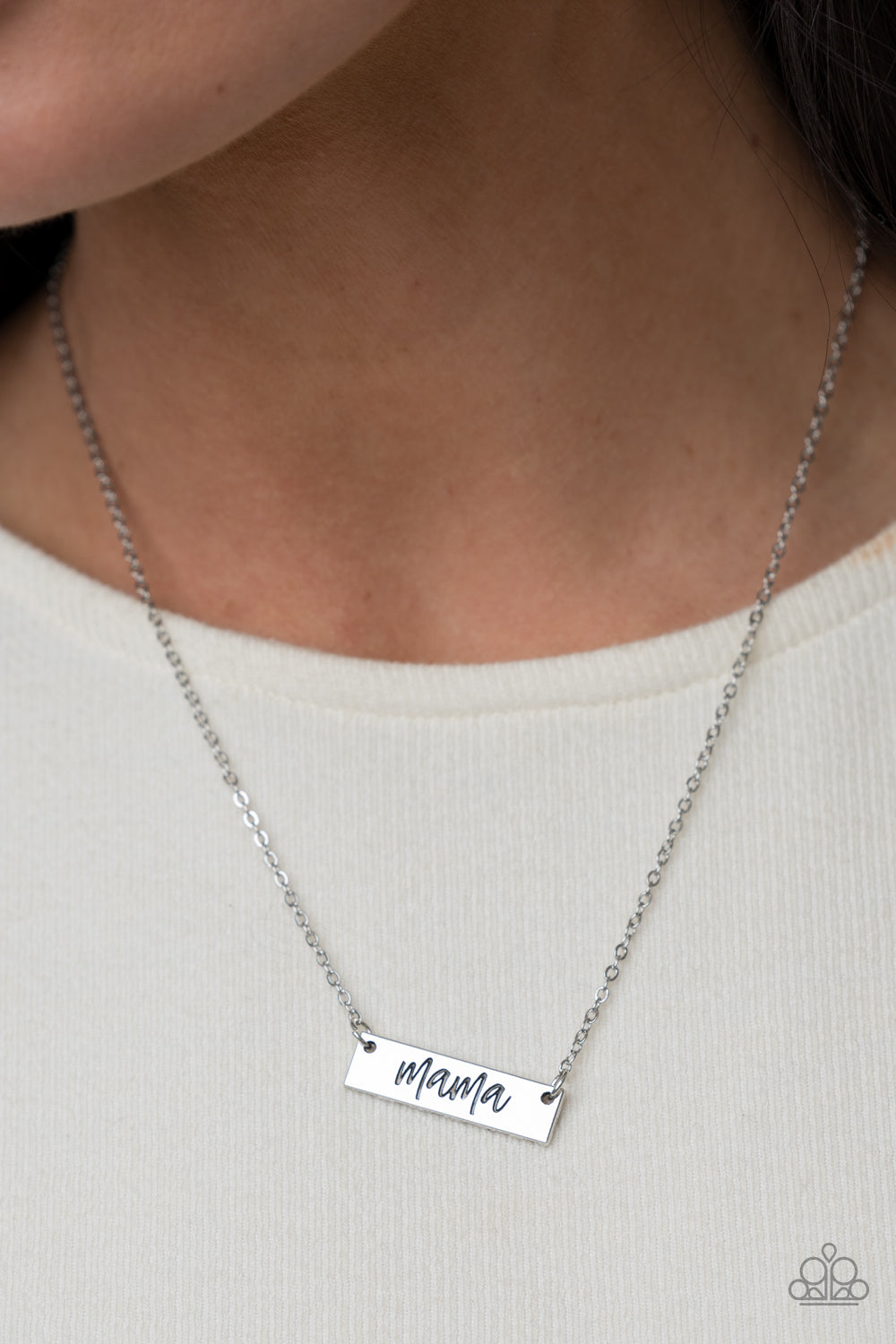 Blessed Mama - Silver Bar Charm Necklace