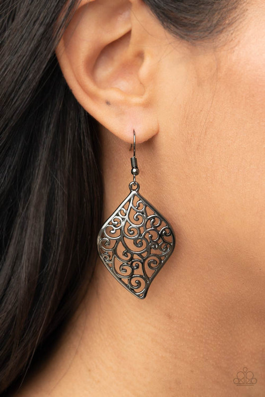 Your Vine Or Mine - Gunmetal Filigree Leaf Earrings