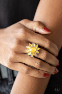 Blossoming Sunbeams - Yellow Cat's Eye Stone Blossom Ring