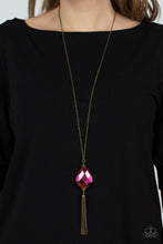 Load image into Gallery viewer, Interstellar Solstice - Brass Necklace With Oil Spill Pendant
