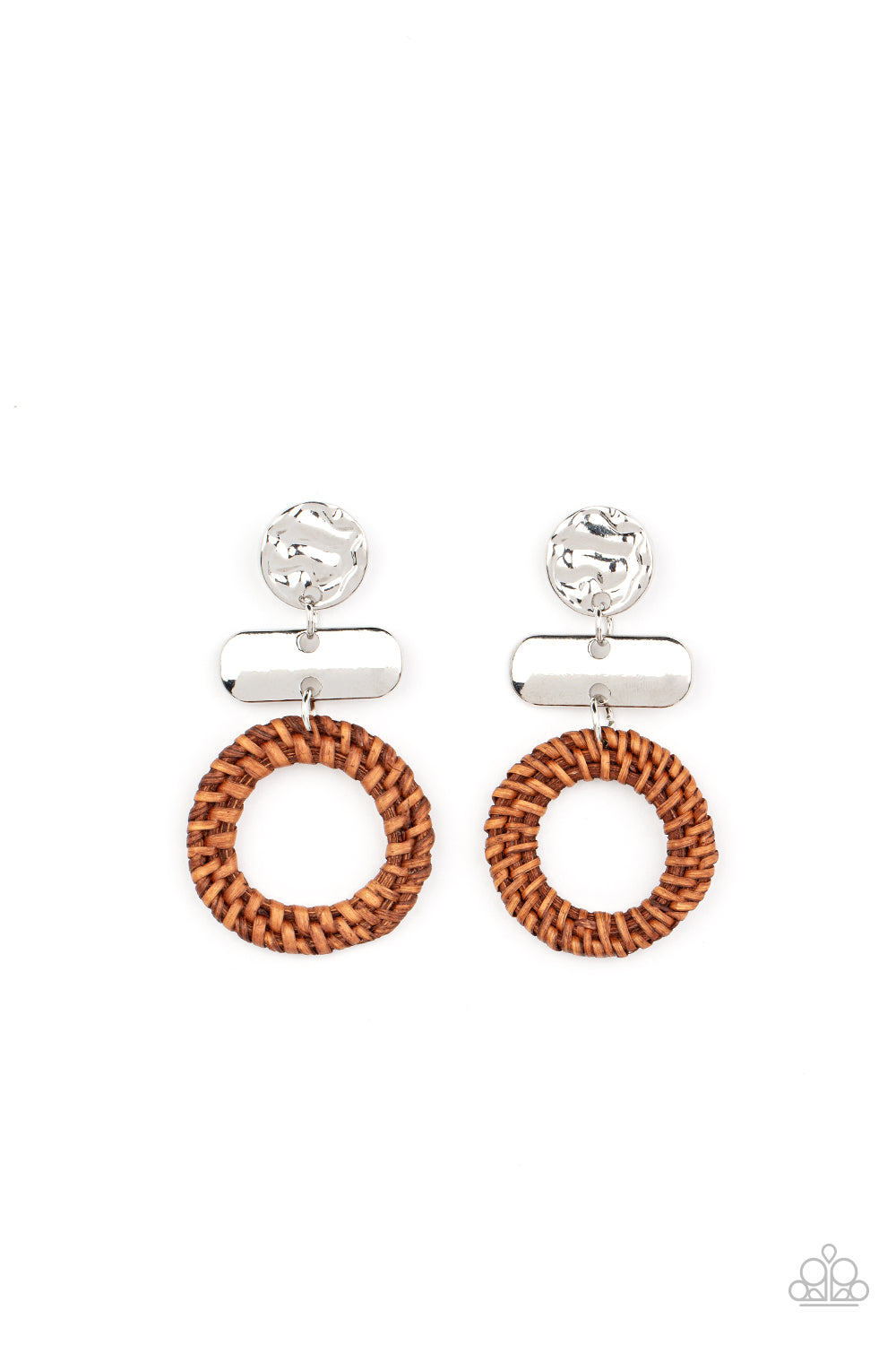Woven Whimsicality - Brown Wicker-Like Earrings