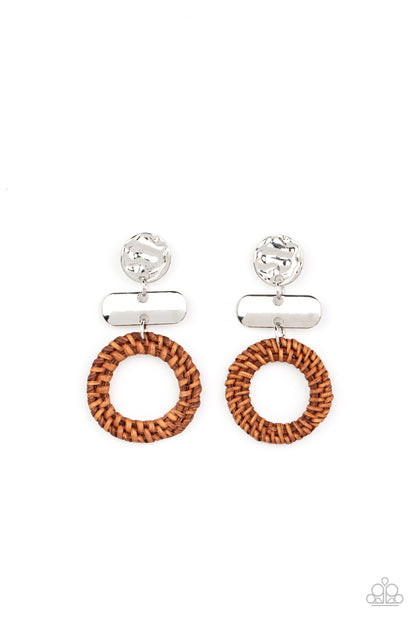 Woven Whimsicality - Brown Wicker-Like Earrings