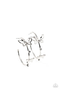 Full Out Flutter - Silver Butterfly Hoop Earrings