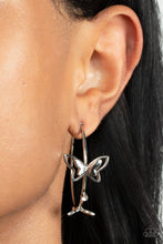 Load image into Gallery viewer, Full Out Flutter - Silver Butterfly Hoop Earrings
