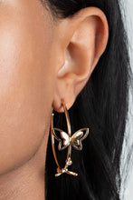 Load image into Gallery viewer, Full Out Flutter - Gold Butterfly Hoop Earrings
