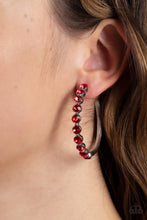 Load image into Gallery viewer, Photo Finish - Red Rhinestone Hoop Earrings
