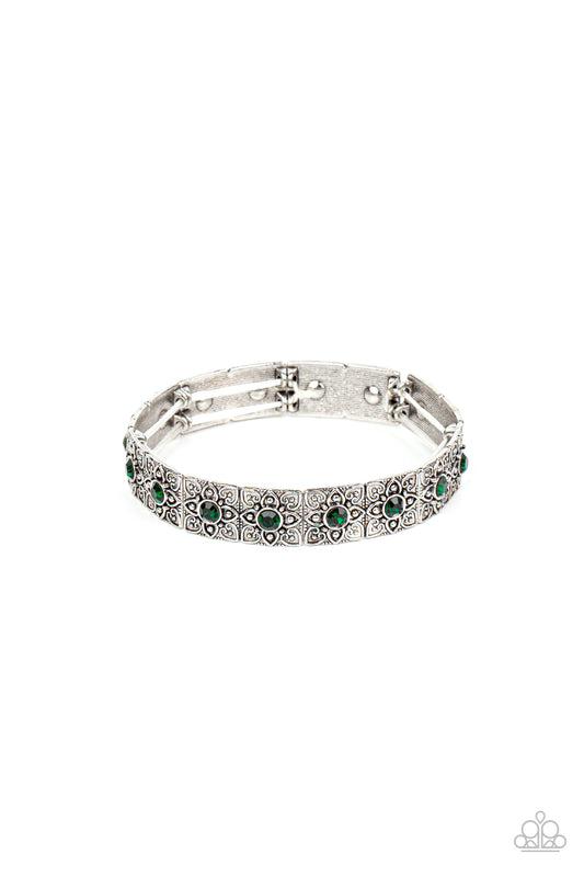 Venetian Valentine - Green Floral Filigree Emossed Stretch Bracelet