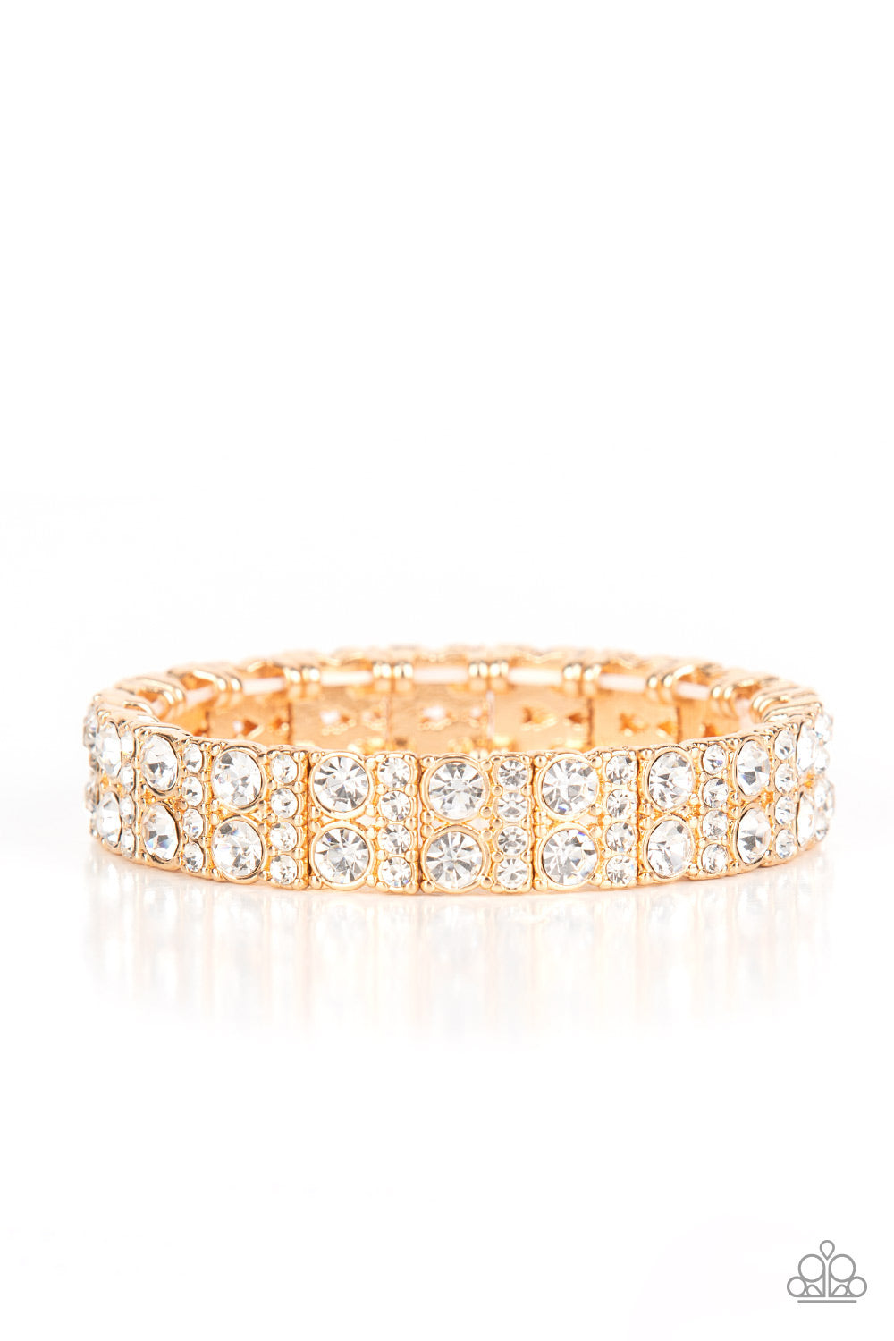 Mic Dropping Drama - Gold & White Rhinestone Bracelet