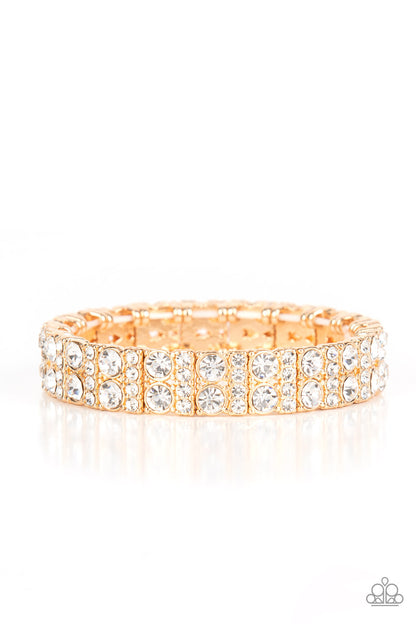 Mic Dropping Drama - Gold & White Rhinestone Bracelet