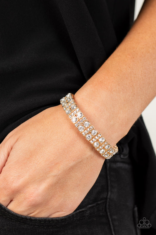 Mic Dropping Drama - Gold & White Rhinestone Bracelet