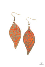 Load image into Gallery viewer, Leafy Luxury - Orange &amp; Brass Leaf Earrings
