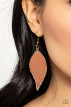 Load image into Gallery viewer, Leafy Luxury - Orange &amp; Brass Leaf Earrings
