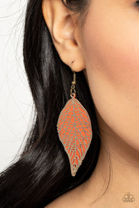 Leafy Luxury - Orange & Brass Leaf Earrings