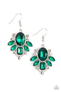 Glitzy Go-Getter - Green Emerald Cut Rhinestone Earrings